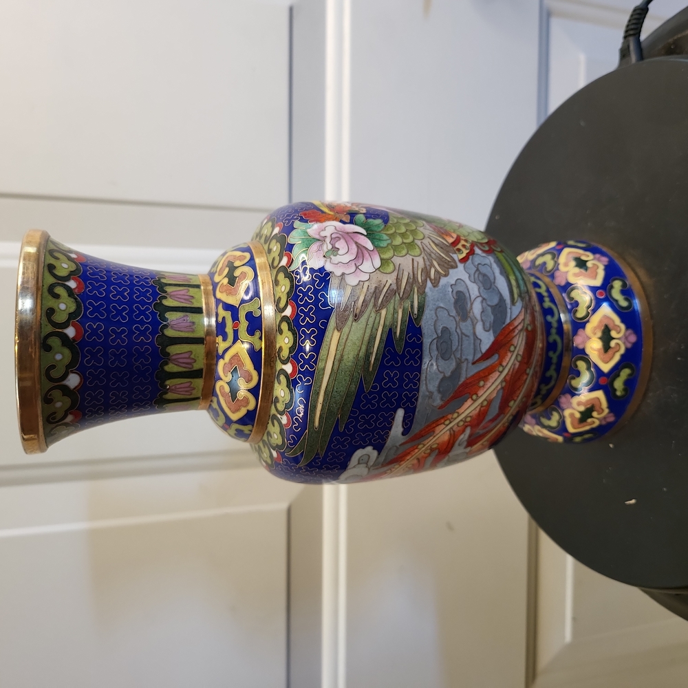 Vintage Chinese Cloisonne Enamel Phoenix Vase - Picture 6 of 14